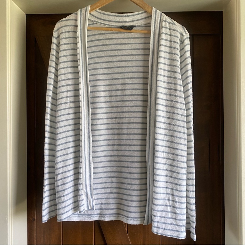 Mix By 41 Hawthorn Open Front Cardigan Gray White Stripe Size Medium